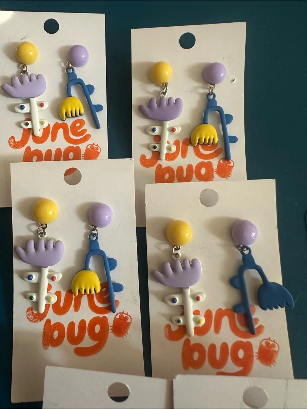 NEW - Cute June Bug Dangle Earrings — Purple, Yellow, Blue Set